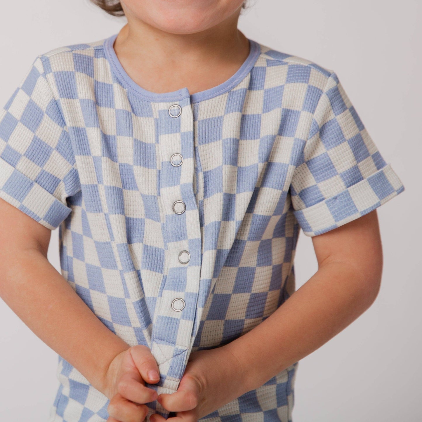 Rag Romper - Blue Check Waffle