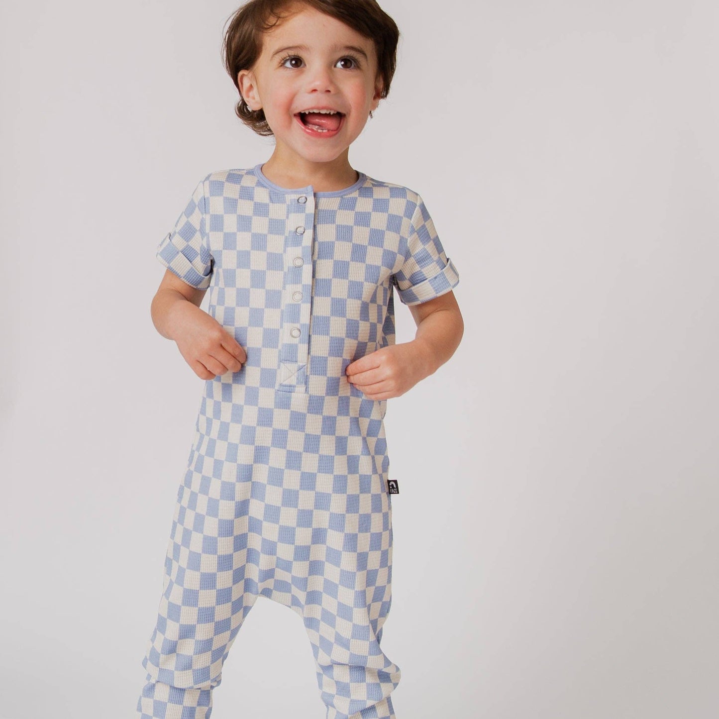 Rag Romper - Blue Check Waffle