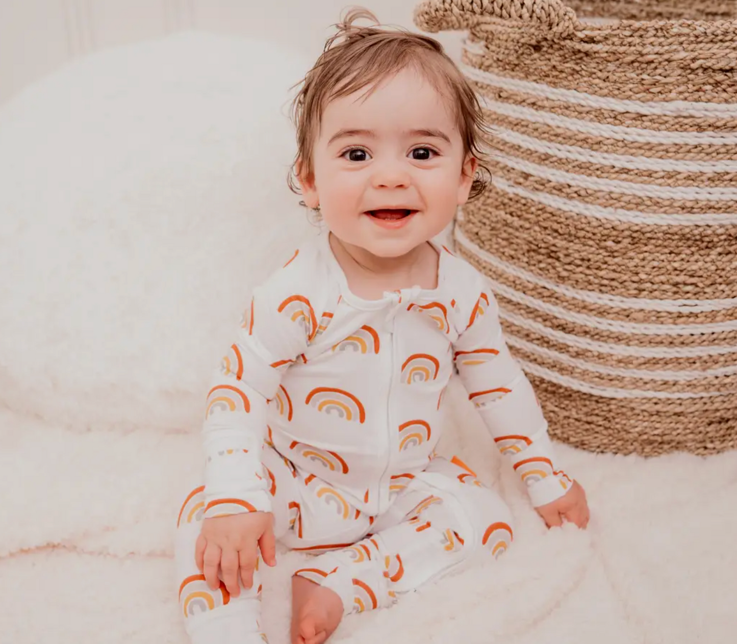 Retro Rainbow White Zipper Pajama
