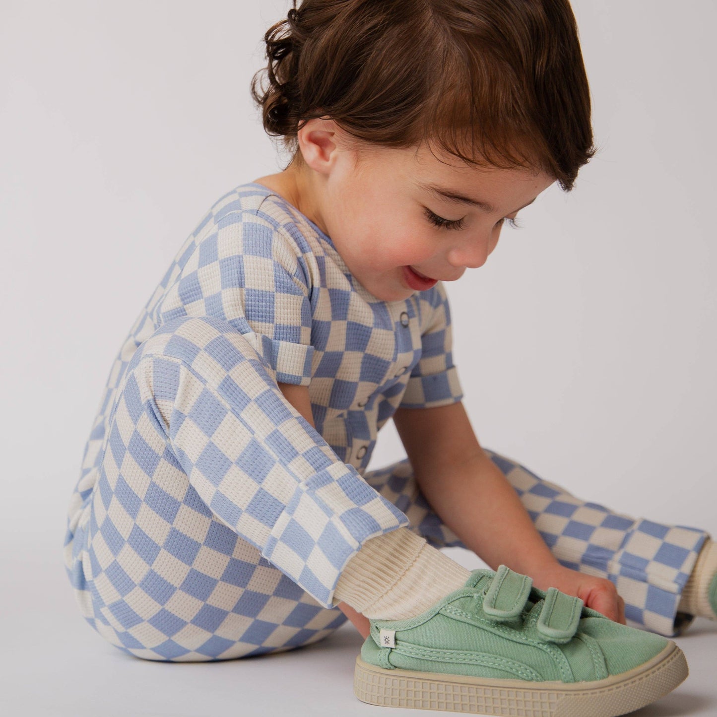 Rag Romper - Blue Check Waffle