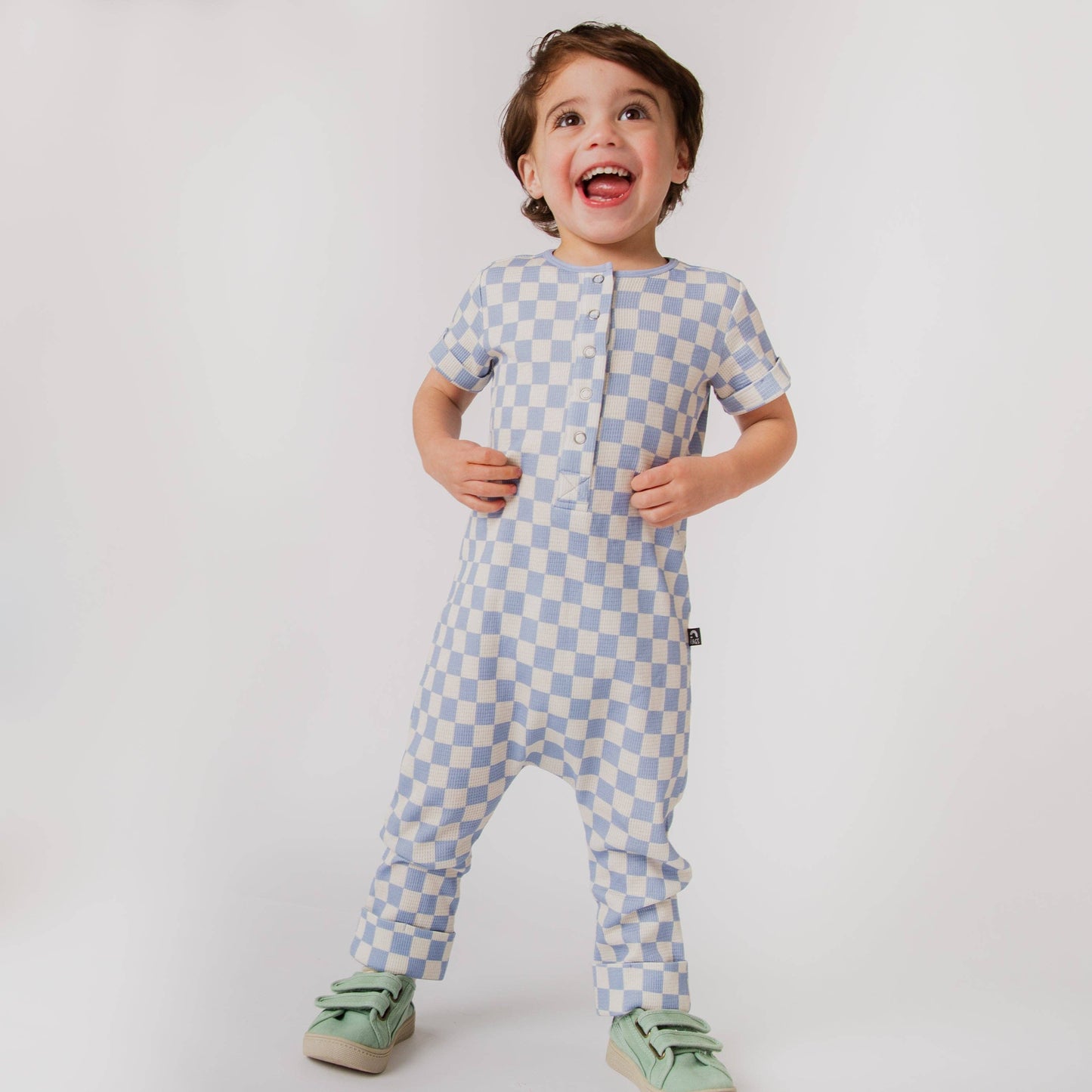 Rag Romper - Blue Check Waffle