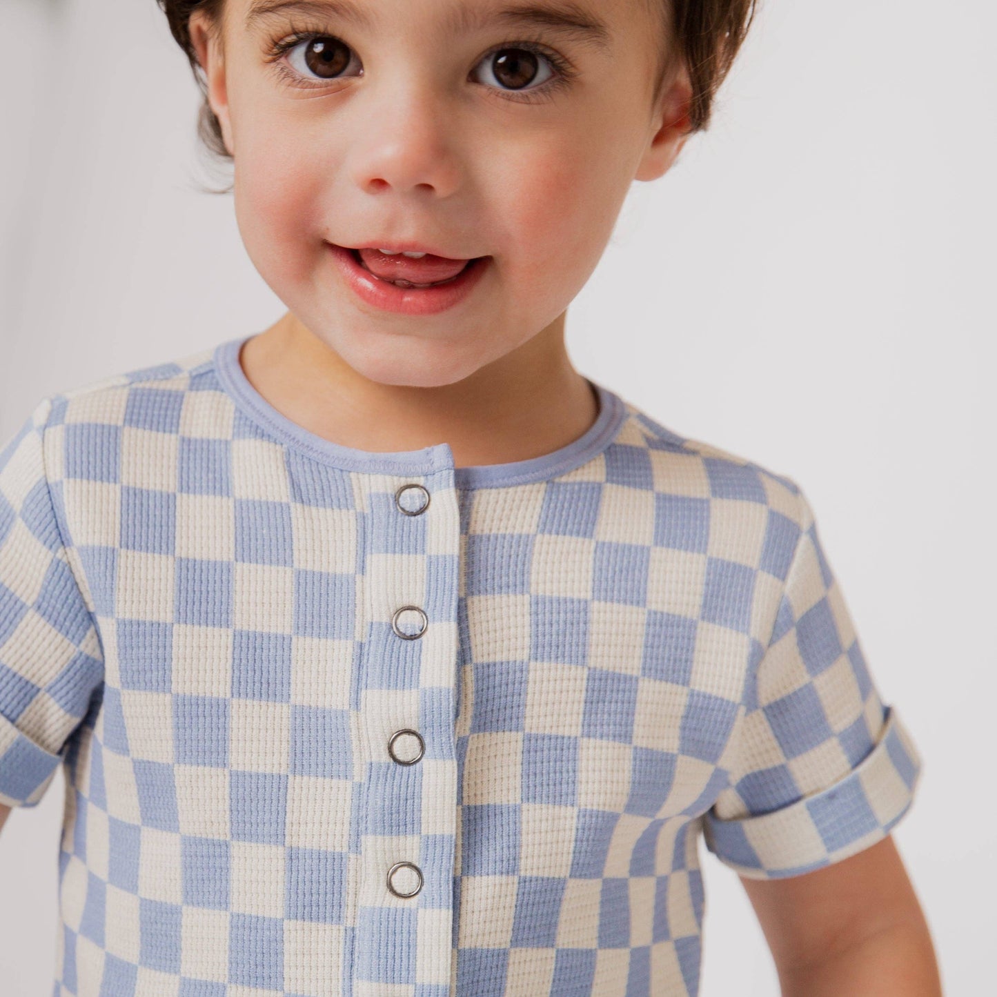 Rag Romper - Blue Check Waffle