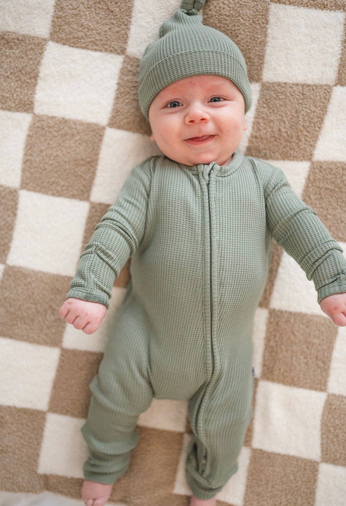 Jade Waffle Zipper Pajama