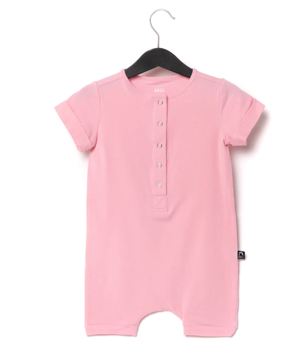 Rags Essentials Short Rolled Sleeve Henley Rag Romper (Multiple Colors)