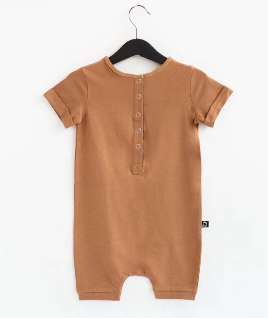 Rags Essentials Short Rolled Sleeve Henley Rag Romper (Multiple Colors)