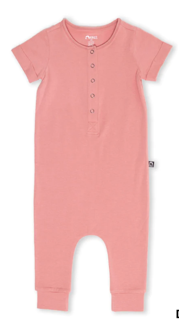 RAGS Short Sleeve Henley Romper - Dusty Rose