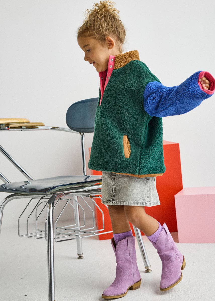 Color Block Fleece Pullover Pink
