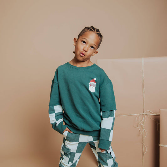 Ho Ho Ho Green Check Kids Crewneck