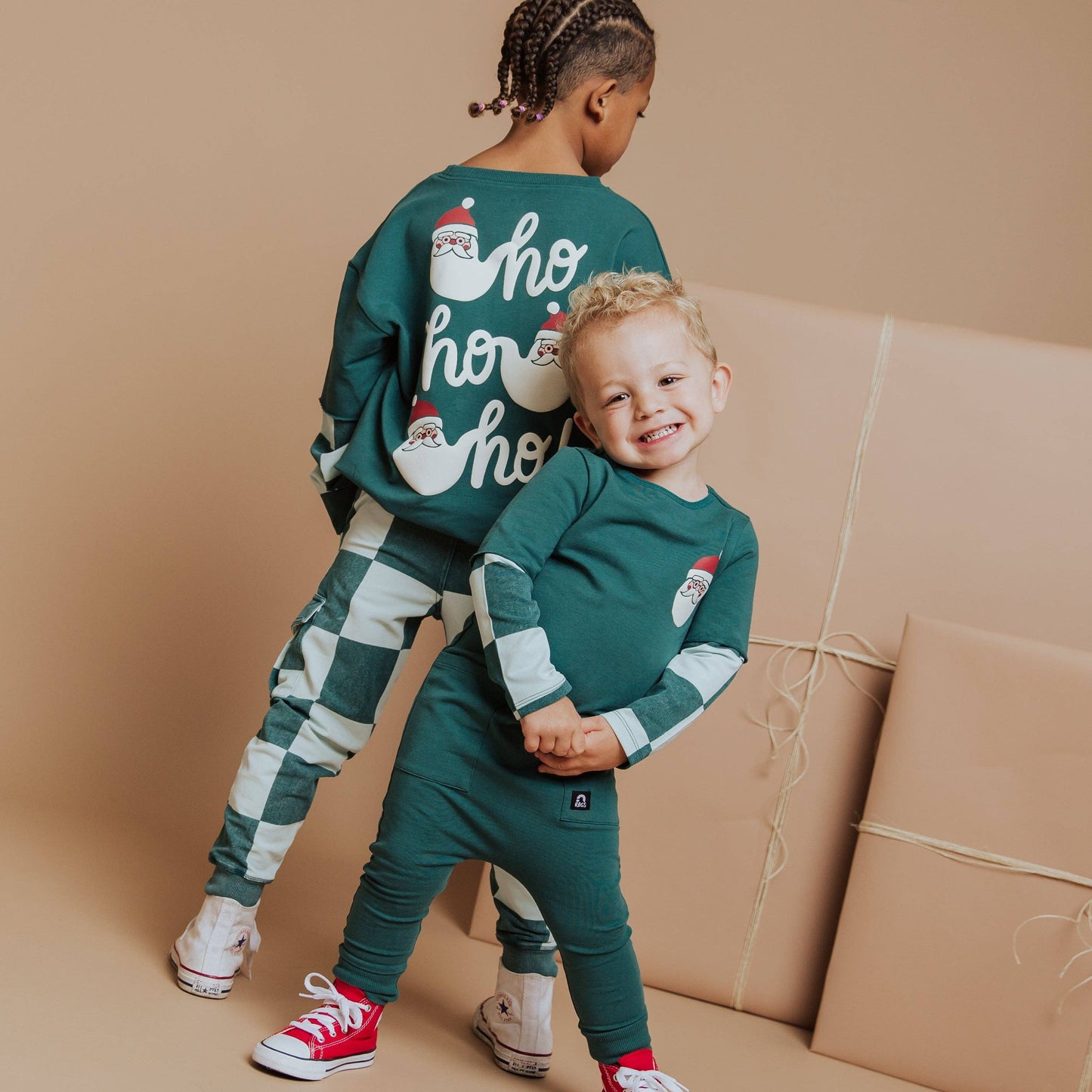 Layered Rag Romper  Ho Ho Ho Green Check