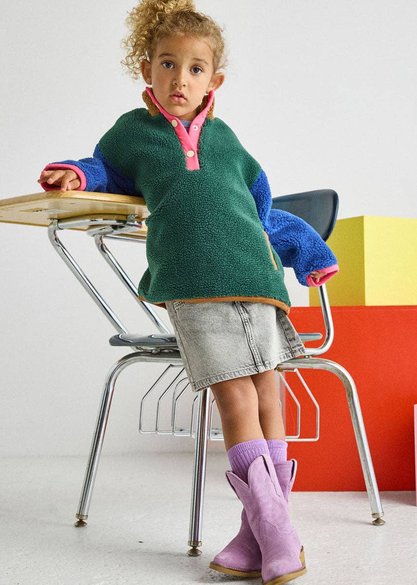 Color Block Fleece Pullover Pink