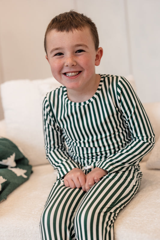 Green Holiday Stripe Jogger Two Piece Set