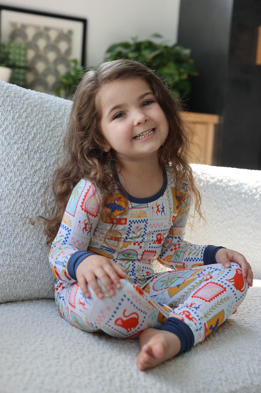 Safari Stamps Two Piece Pajama Set