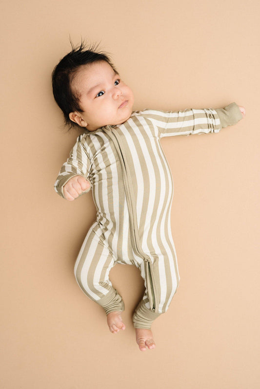 Olive Stripe Zippered Pajama