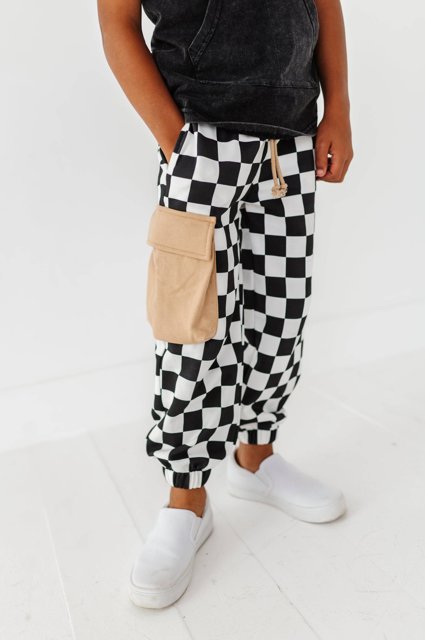 Checkered Black+White Cargo Joggers